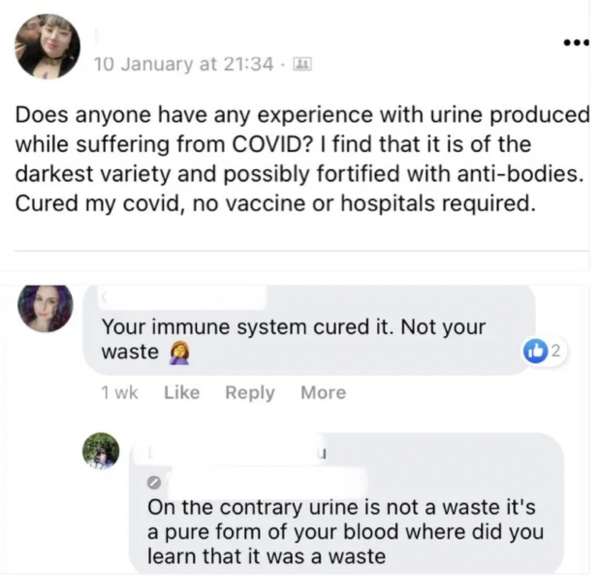 Confidently Incorrect - does anyone have any experience with urine produced while suffering from Covid? I find that it is of the darkest variety and possibly fortified with antibodies. Cured my covid, no vaccine or hospitals required. Your immune syste