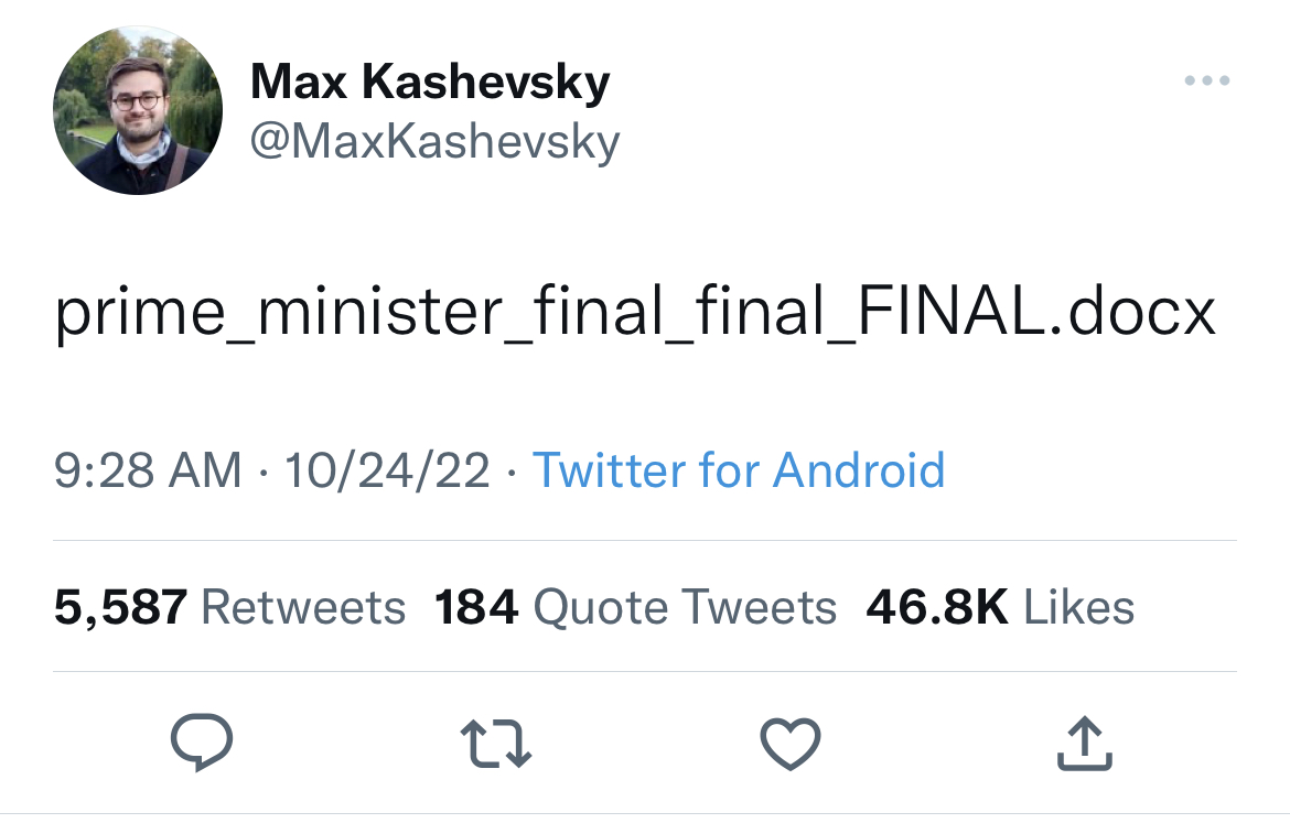 tweets roasting celebs - having your own money as a woman will save you from unnecessary sex - Max Kashevsky prime_minister_final_final_FINAL.docx 102422 Twitter for Android 5,587 184 Quote Tweets 27