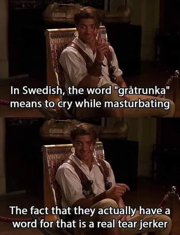 photo caption - In Swedish, the word "grtrunka" means to cry while masturbating The fact that they actually have a word for that is a real tear jerker