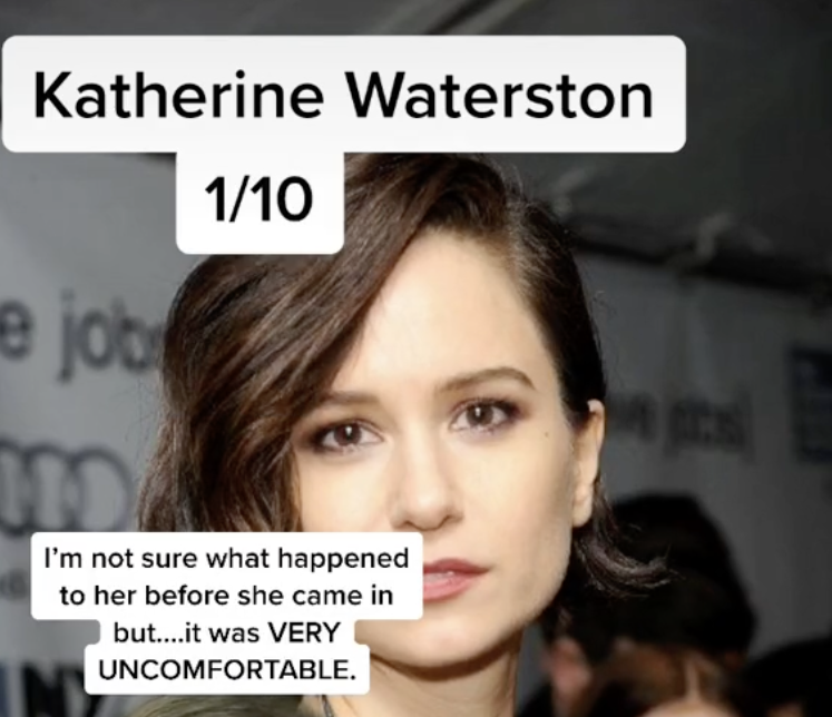 Ranking Celebrity Diners - beauty - Katherine Waterston 110 e job I'm not sure what happened to her before she came in but....it was Very Uncomfortable.