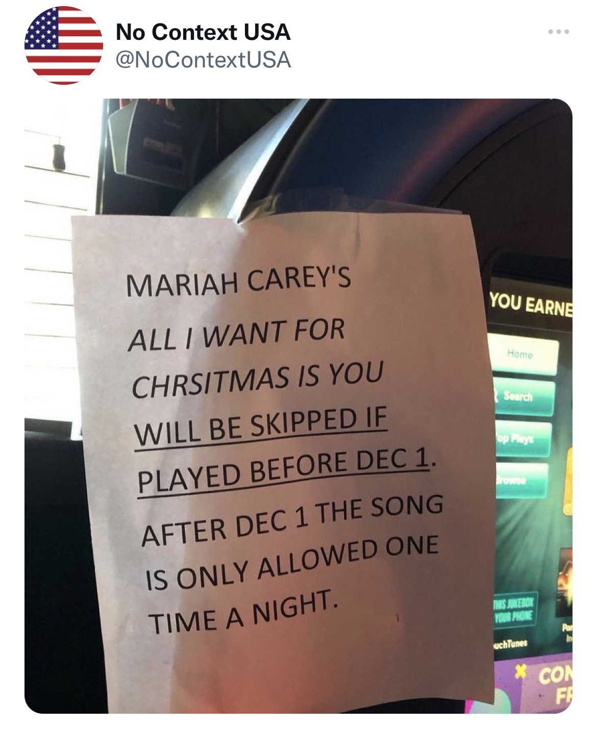 Tweets Roasting Celebs - No Context Usa Mariah Carey'S All I Want For Chrsitmas Is You Will Be Skipped If Played Before Dec 1. After Dec 1 The Song Is Only Allowed One Time A Night. You Earne kom Con Fr