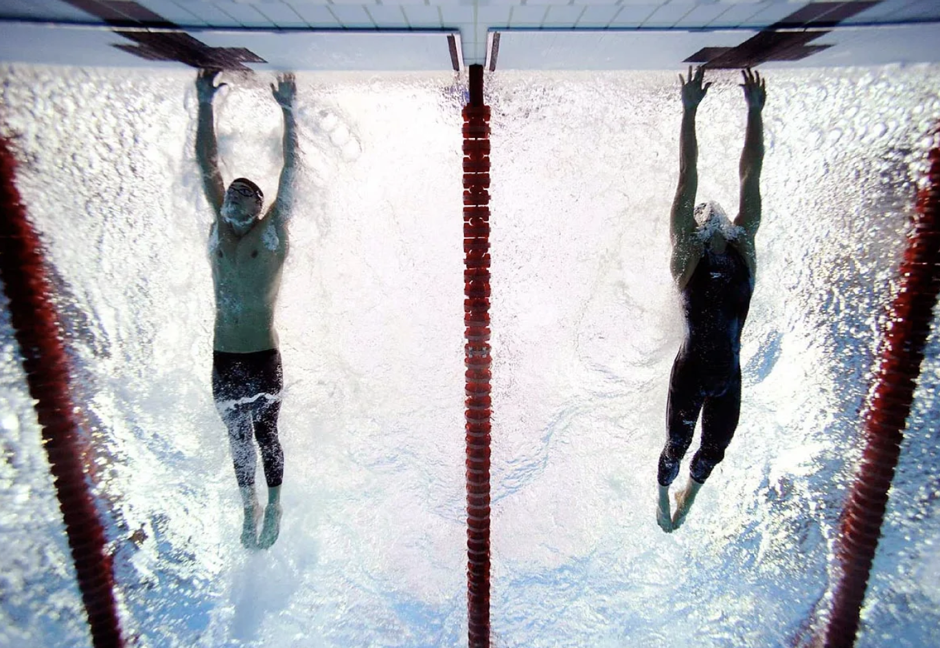 Gold Medal number 7 of 8 for Michael Phelps at the 2008 Beijing Olympics. Photo by: Heinz Kluetmeier.