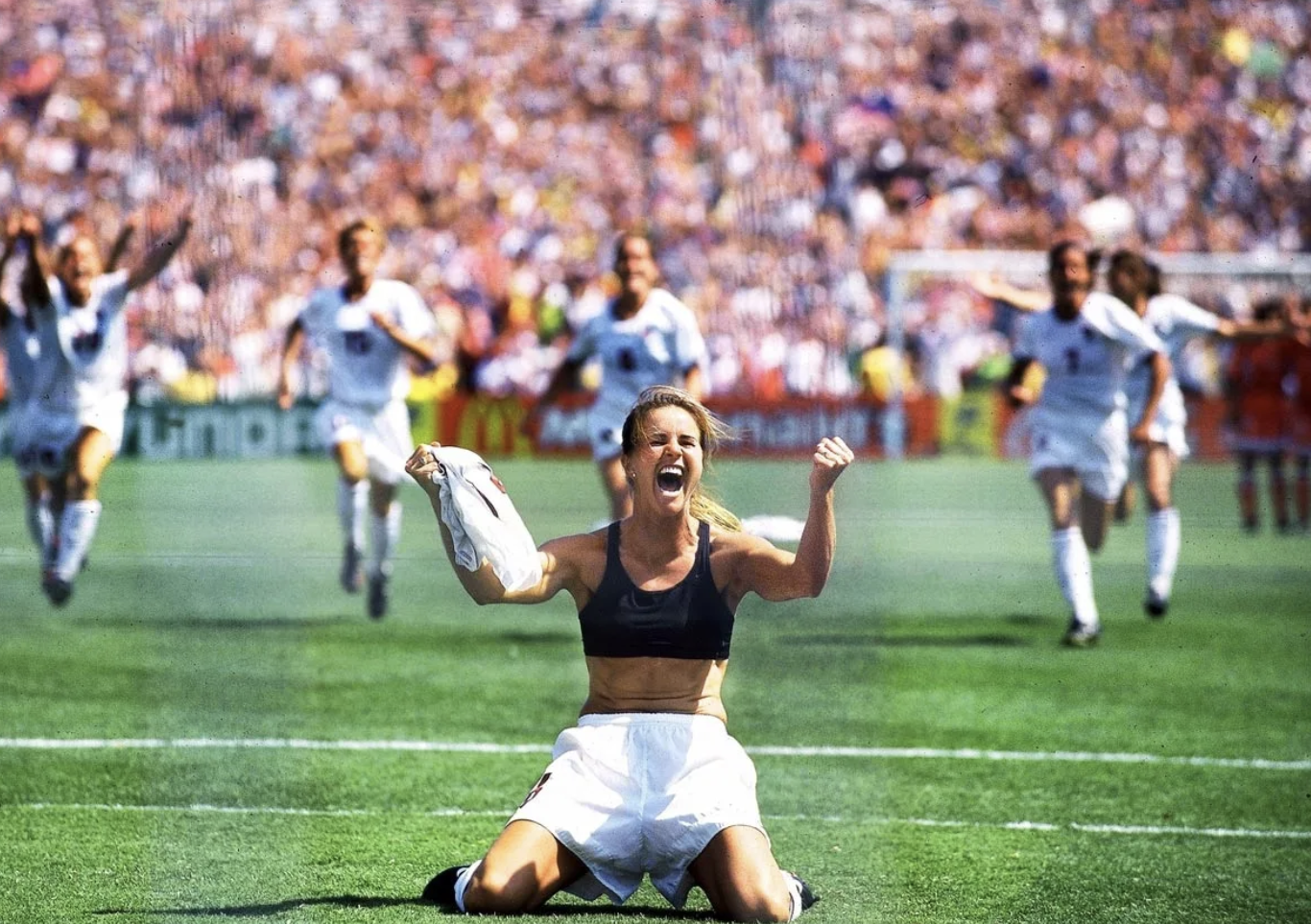 Women's World Cup, 1999. Brandi Chastain wins it all for the United States. Photo by: Robert Beck/Sports Illustrated.