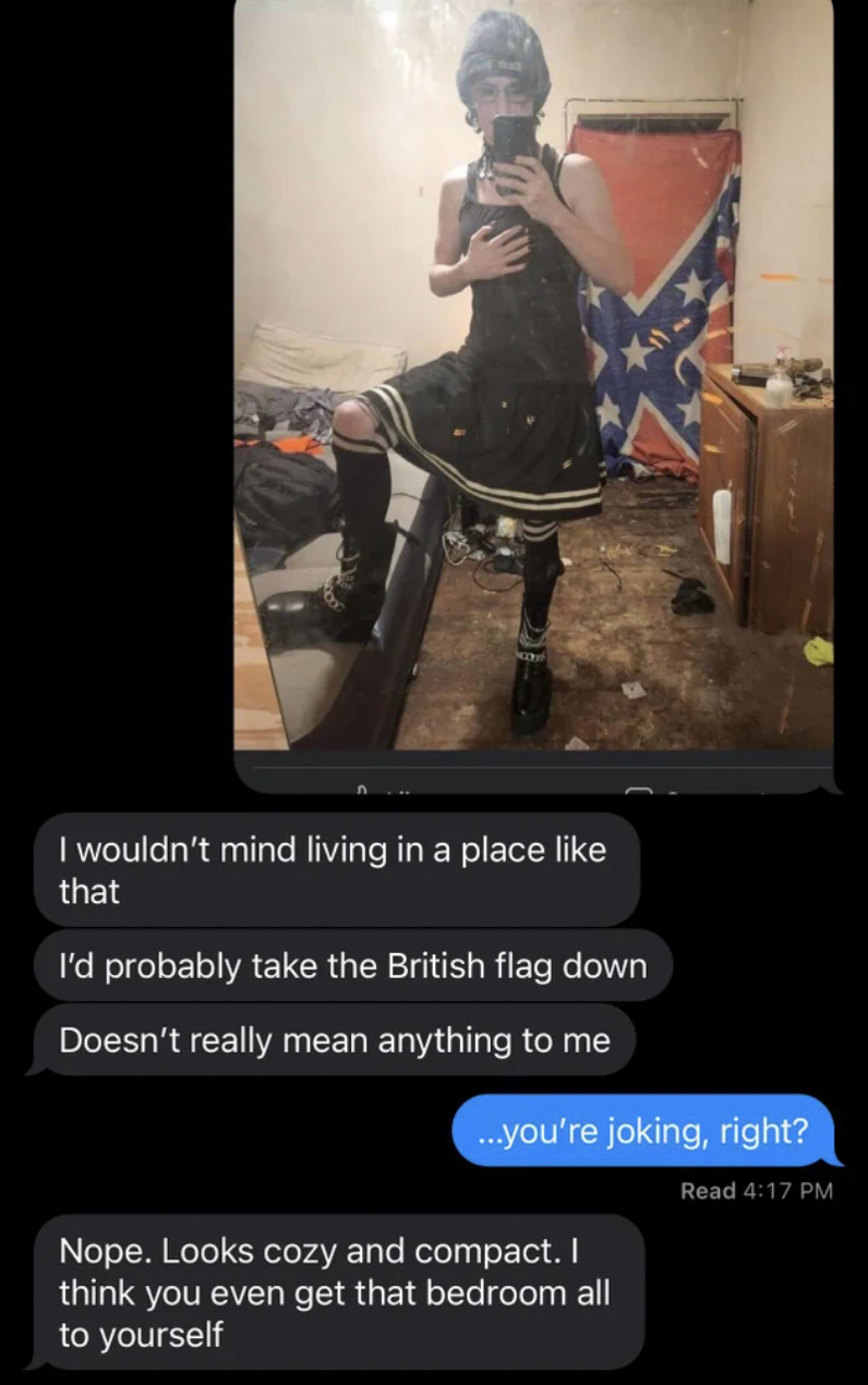 Funny facepalms - photo caption - I wouldn't mind living in a place that I'd probably take the British flag down Doesn't really mean anything to me ...you're joking, right? Read Nope. Looks cozy and compact. I think you even get that bedroom all to yourse
