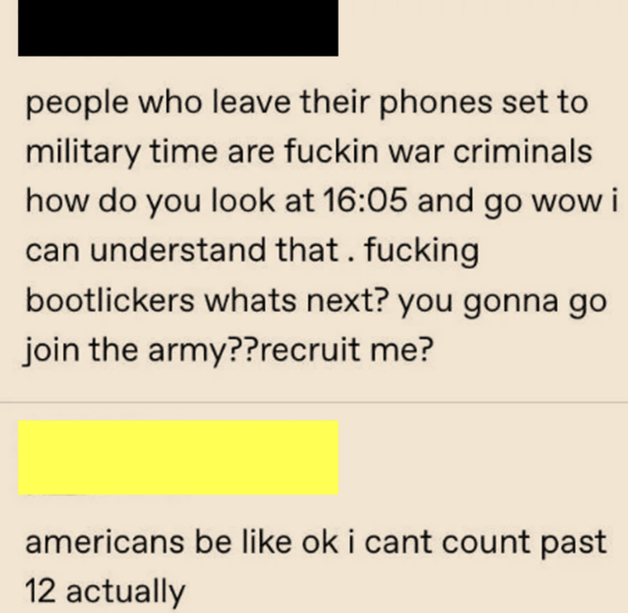 Funny facepalms - people who leave their phones set to military time - people who leave their phones set to military time are fuckin war criminals how do you look at and go wow i can understand that . fucking bootlickers whats next? you gonna go join the