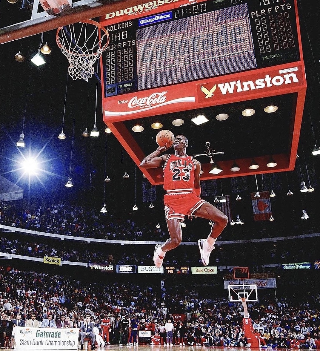 Slam Dunk Contest, 1988. Michael Jordan. From the free throw line. Enough said. Photo by: Walter Iooss Jr.