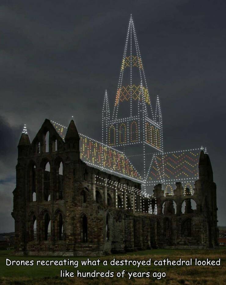 daily dose of memes and pics - whitby abbey - A Drones recreating what a destroyed cathedral looked hundreds of years ago