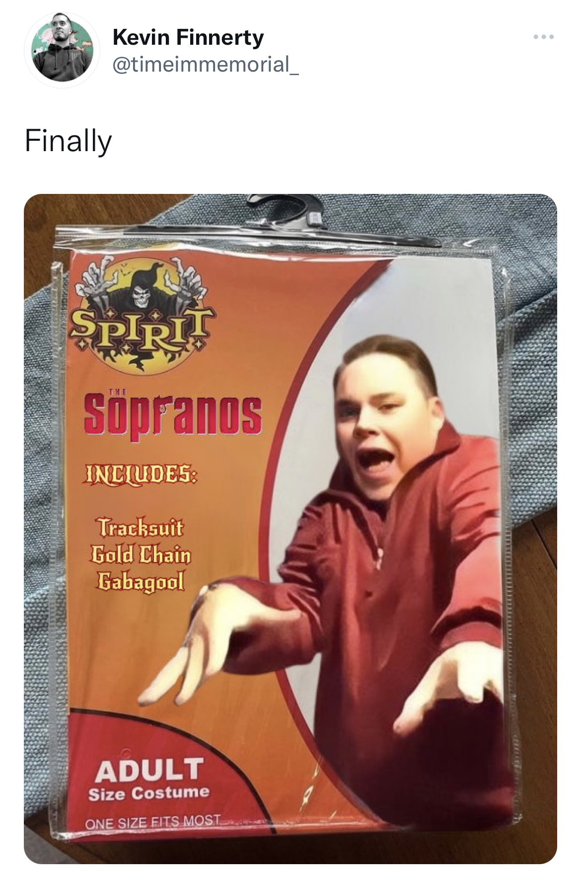 Costume Memes - spirit halloween - Kevin Finnerty Finally Spirit Sopranos Includes Tracksuit Gold Chain Gabagool Adult Size Costume One Size Fits Most