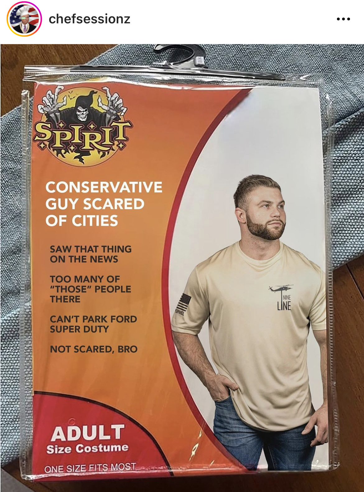 Costume Memes - spirit halloween - chefsessionz Spirit Conservative Guy Scared Of Cities Saw That Thing On The News Too Many Of "Those" People There Can'T Park Ford Super Duty Not Scared, Bro Adult Size Costume One Size Fits Most Line
