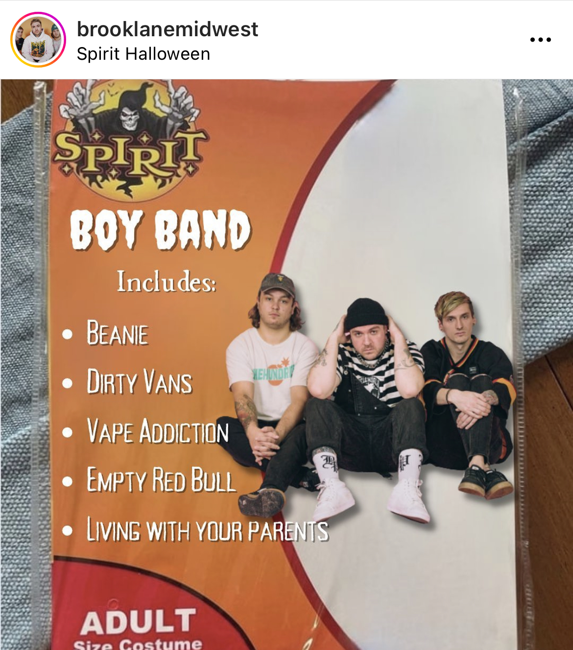 Costume Memes - spirit halloween - brooklanemidwest Spirit Halloween Spirit Boy Band Includes Beanie Dirty Vans Vape Addiction Empty Red Bull Living With Your Parents Adult Size Costume