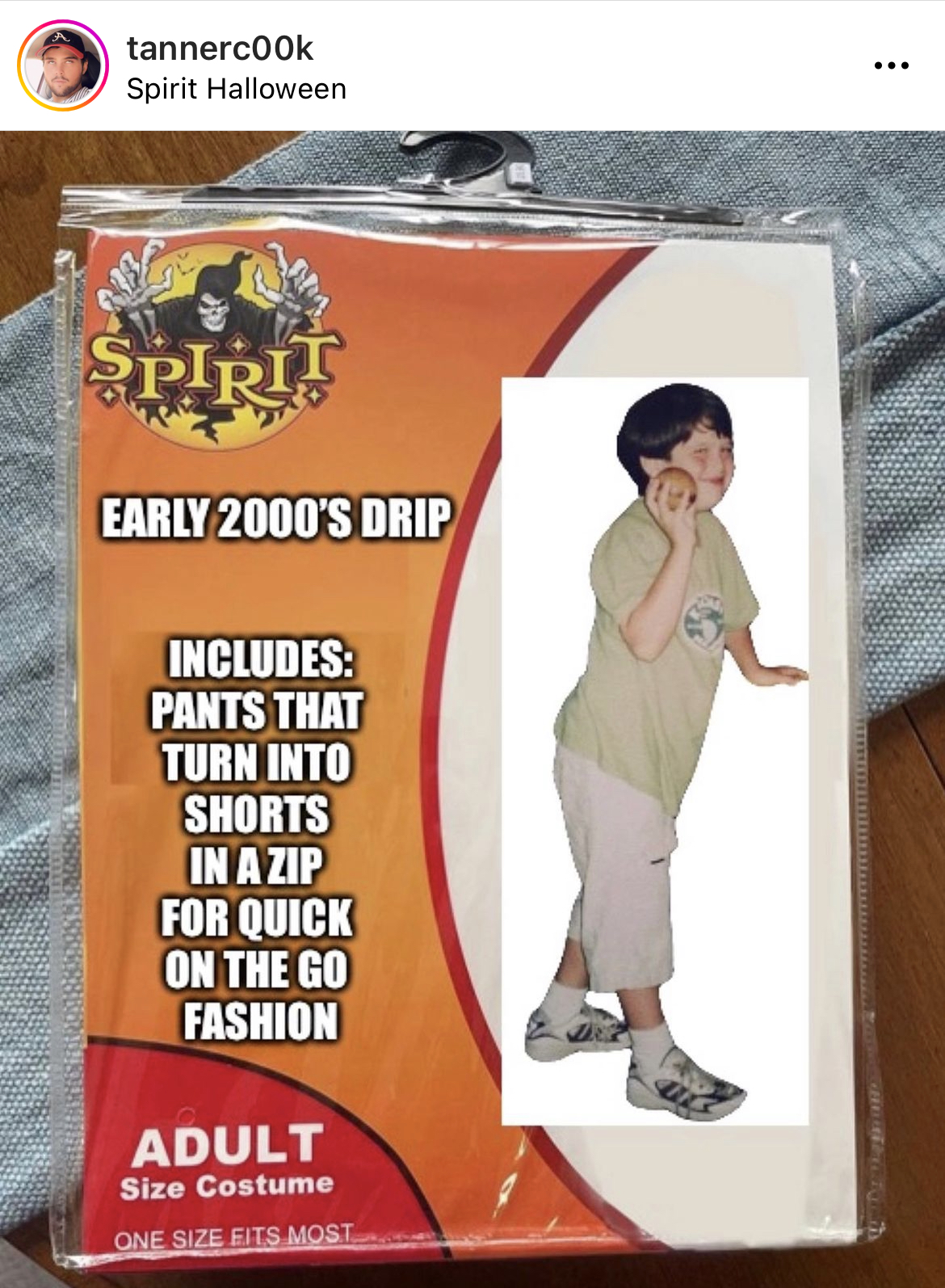 Costume Memes - spirit halloween - tannercook Spirit Halloween Spirit Early 2000'S Drip Includes Pants That Turn Into Shorts In A Zip For Quick On The Go Fashion Adult Size Costume One Size Fits Most