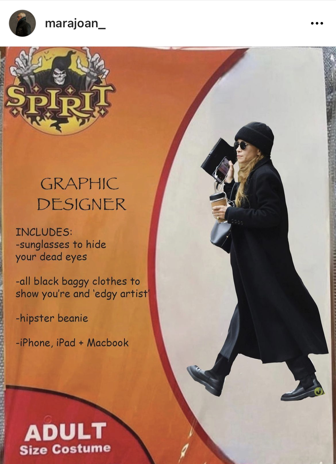 Costume Memes - spirit halloween - marajoan_ Spirii Graphic Designer Includes sunglasses to hide your dead eyes all black baggy clothes to show you're and 'edgy artist hipster beanie iPhone, iPad Macbook Adult Size Costume