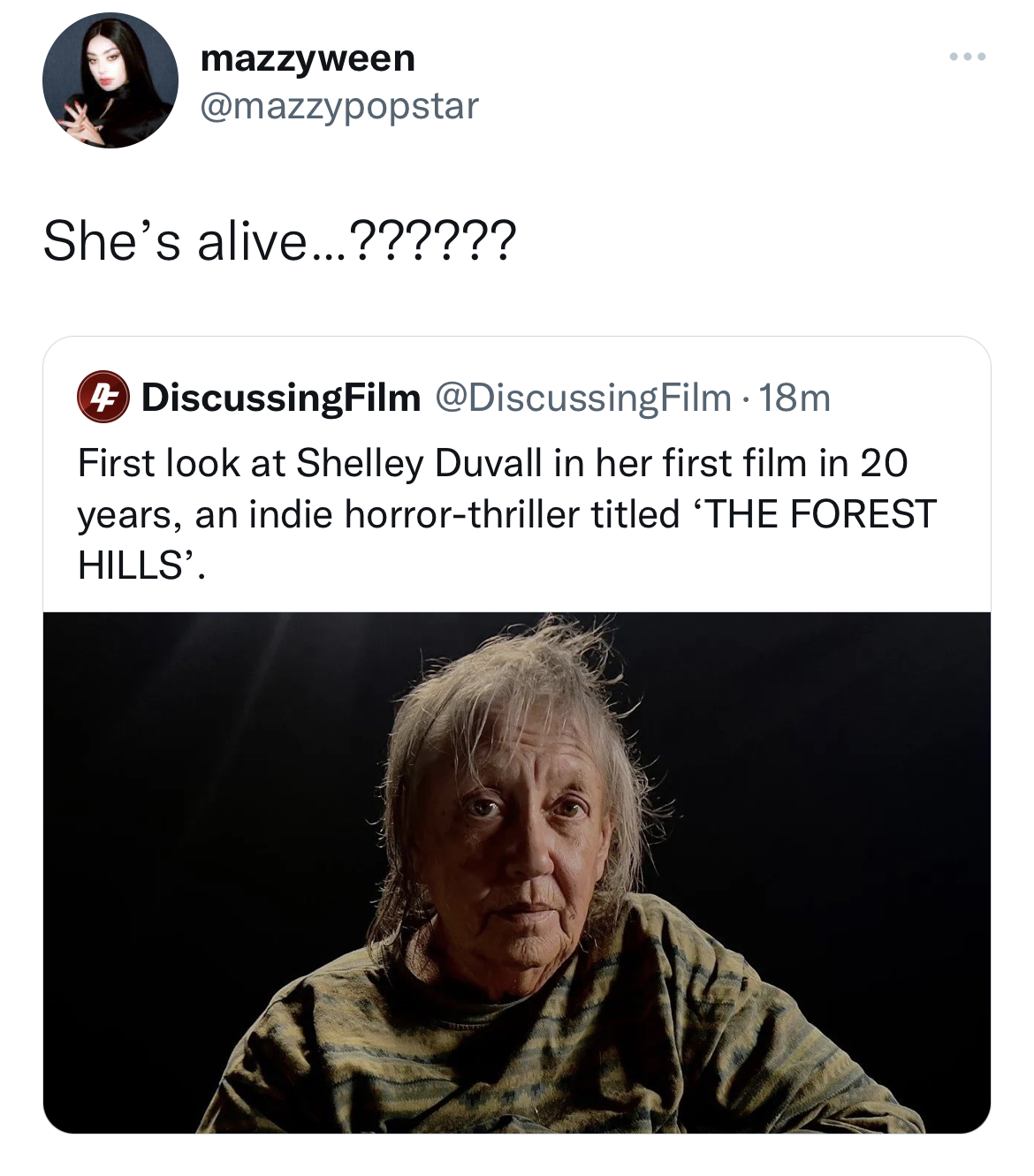 celeb roasts of the week - photo caption - mazzyween She's alive...?????? DiscussingFilm .18m First look at Shelley Duvall in her first film in 20 years, an indie horrorthriller titled 'The Forest Hills'.