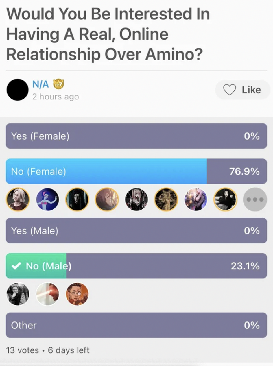 Cringey pics - screenshot - Would You Be Interested In Having A Real, Online Relationship Over Amino?