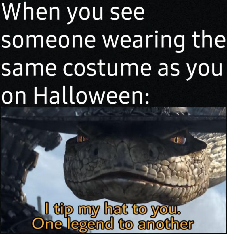 daily dose of pics and memes - photo caption - When you see someone wearing the same costume as you on Halloween I tip my hat to you. One legend to another