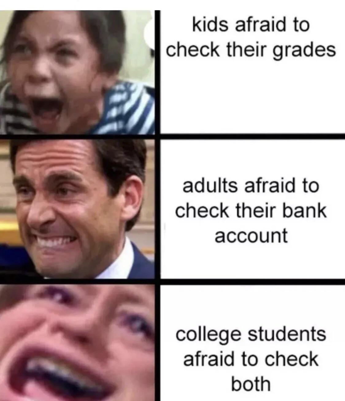 daily dose - head - kids afraid to check their grades adults afraid to check their bank account college students afraid to check both
