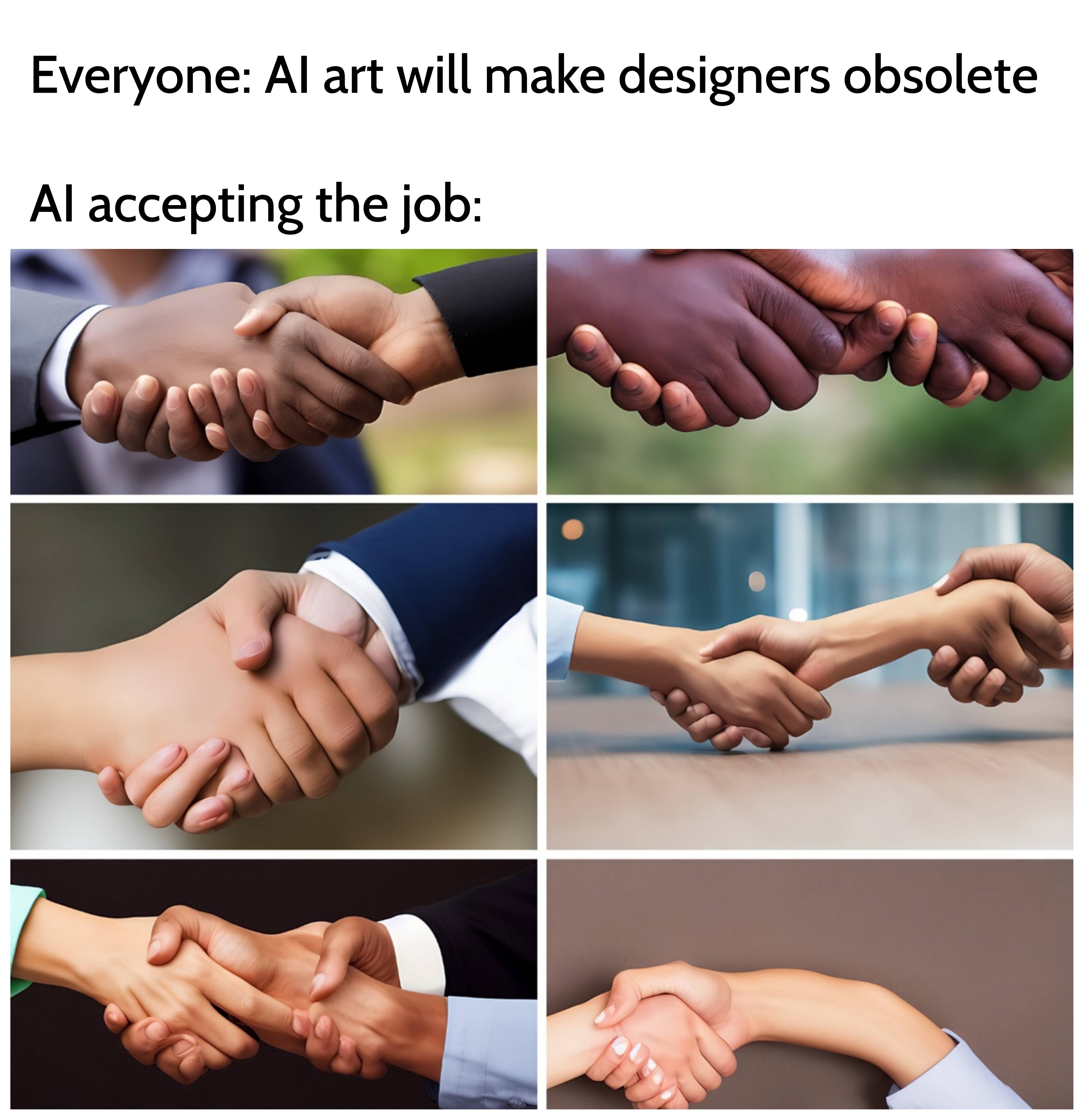 daily dose of memes - hand - Everyone Al art will make designers obsolete Al accepting the job 541