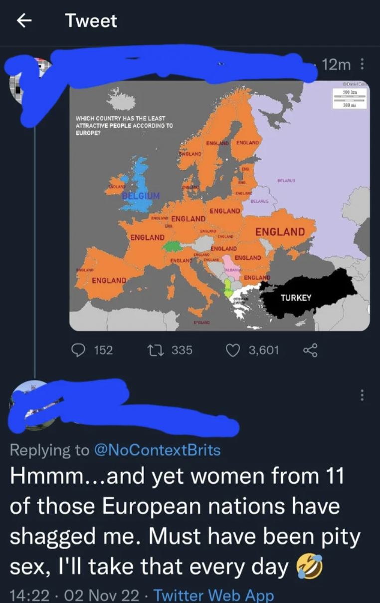 I have sex - screenshot - Tweet Which Country Has The Least Attractive People Accommo Europe England