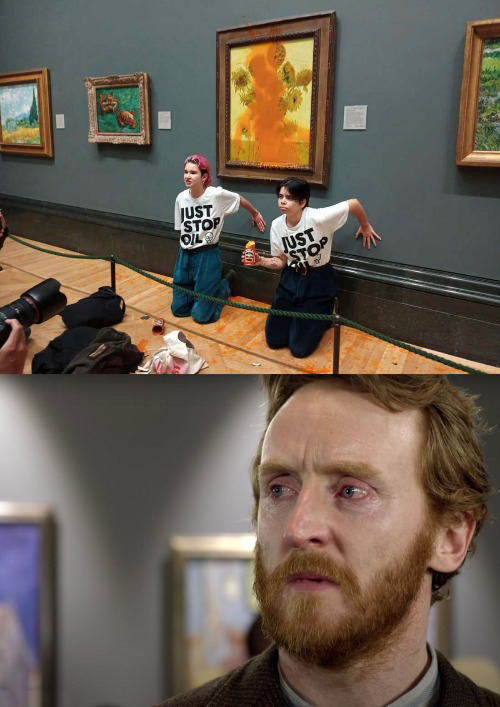 dank memes and funny pics - van gogh painting destroyed - Just Stop Oil On Just Stop