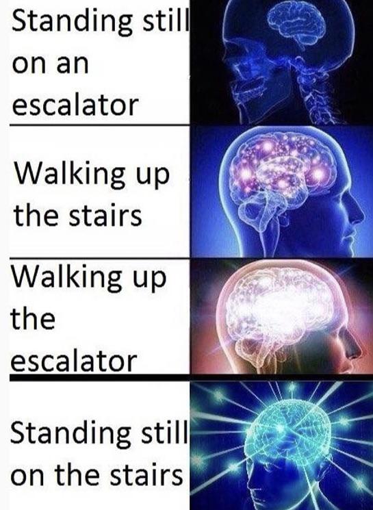 dank memes and funny pics - number system memes - Standing still on an escalator Walking up the stairs Walking up the escalator Standing still on the stairs