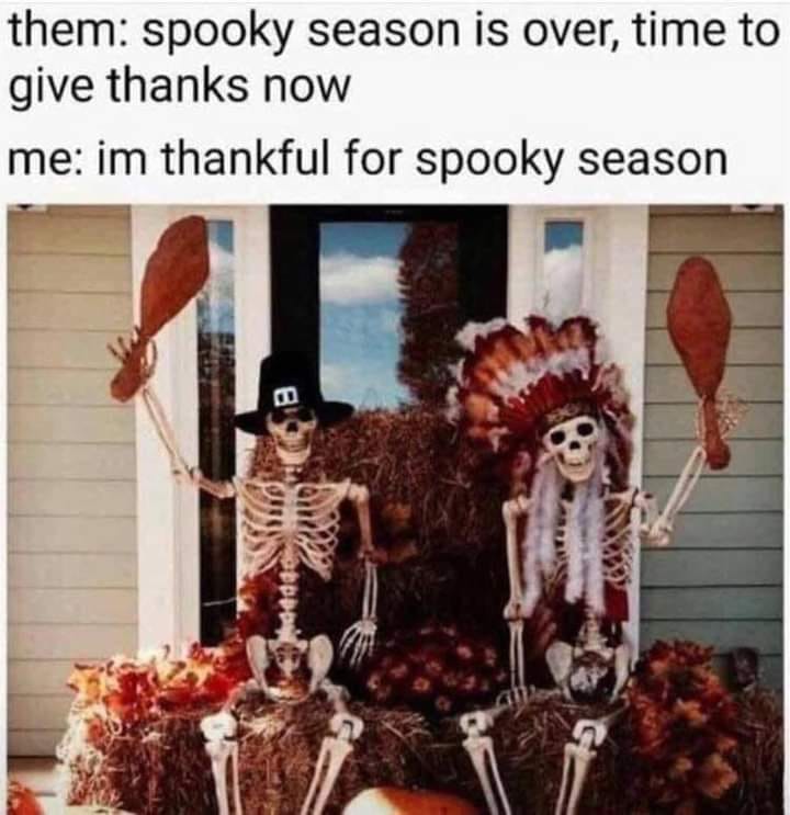 daily dose of pics and memes - them spooky season is over, time to give thanks now me im thankful for spooky season 8