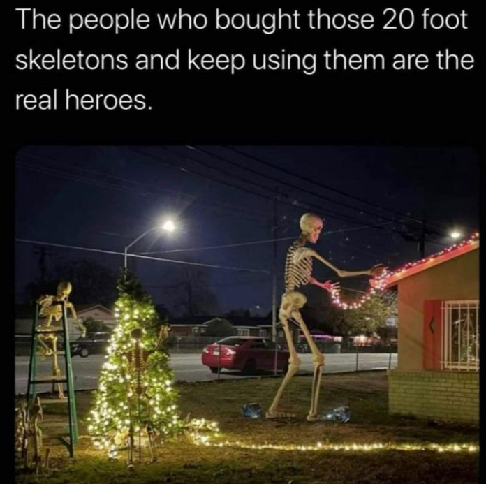 daily dose of pics and memes - lighting - The people who bought those 20 foot skeletons and keep using them are the real heroes.