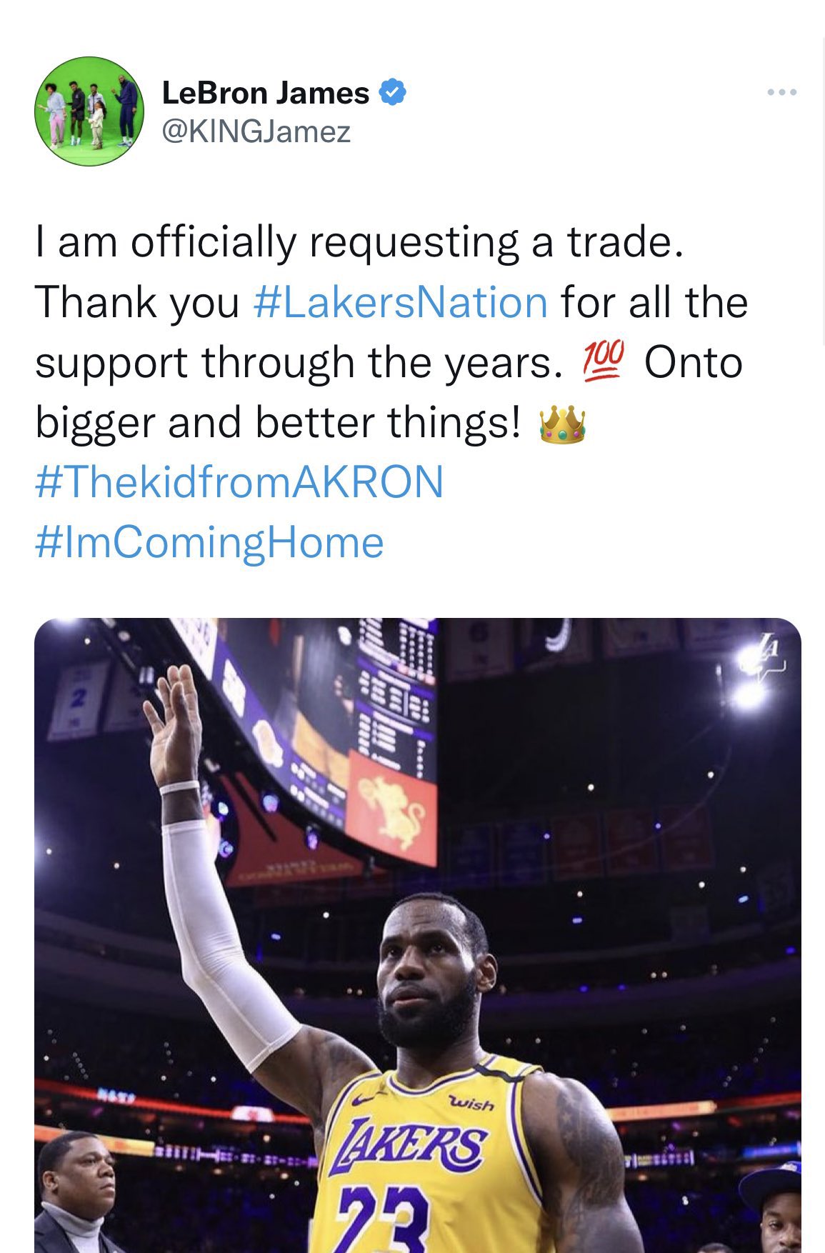 fake twitter posts - lakers - LeBron James > I am officially requesting a trade. Thank you for all the support through the years. 100 Onto bigger and better things! Home Ei wish Akers 23 Visits