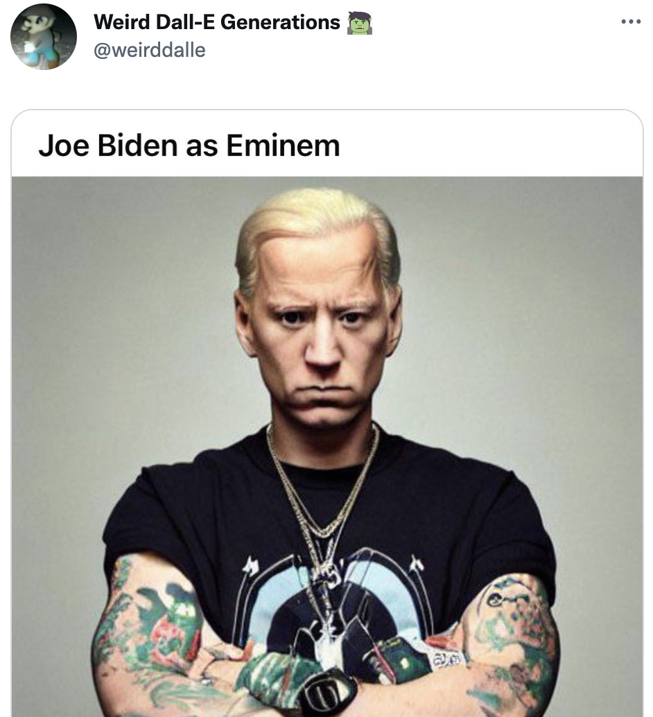 Tweets roasting celebs - arm - Weird DallE Generations Joe Biden as Eminem