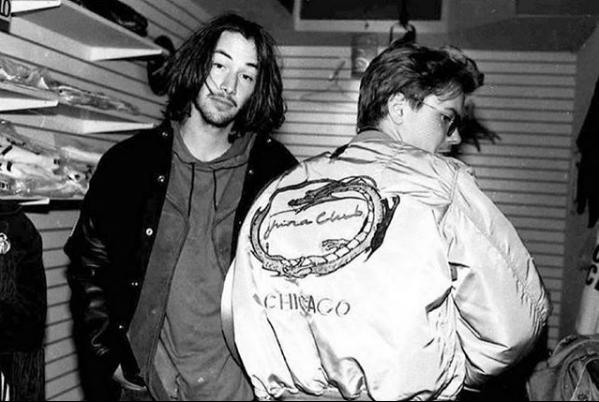 '90s pop culture pictures - keanu reeves and river phoenix 1991 - jina Club Chicago