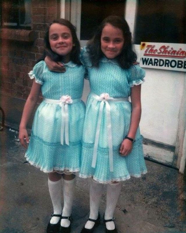 Lisa and Louise, take a break from their roles as 'The Shining' twins.