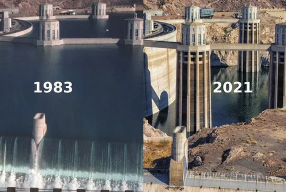 fascinating and terrifying photos - lake mead 1983 vs 2022 - 1983 2021