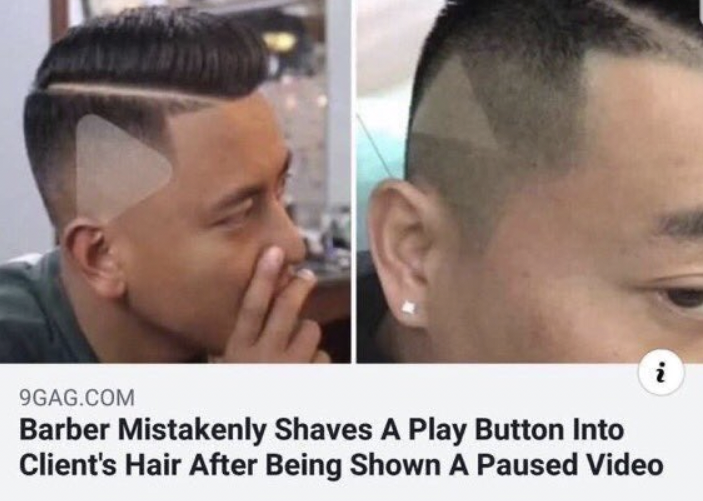 Face-Plants and Fails - guy gets haircut with play button -