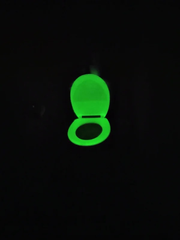 “My new toilet seat glows in the dark.”