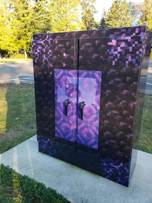 “This park utility box painted like a nether portal.”