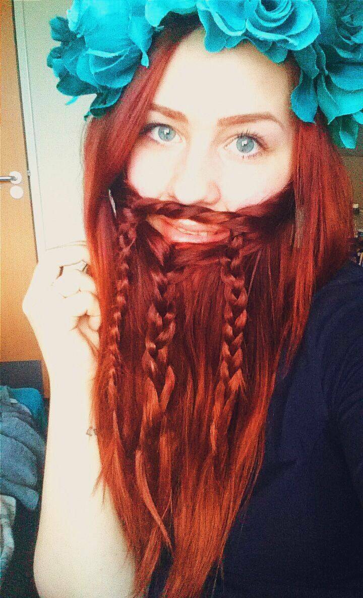 funny pics and memes - hair braided into beard