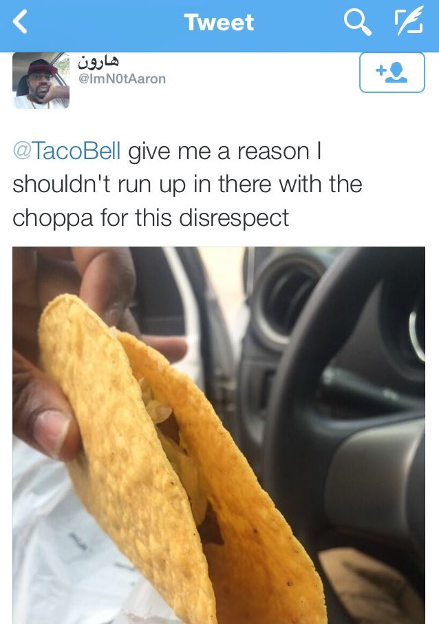 Best Tweets of All Time - junk food - Tweet a r give me a reason I shouldn't run up in there with the choppa for this disrespect