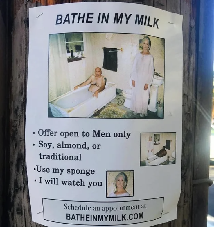 slightly terrifying photos - bathe in my milk - Bathe In My Milk Offer open to Men only Soy, almond, or traditional Use my sponge .I will watch you . Schedule an appointment at Batheinmymilk.Com