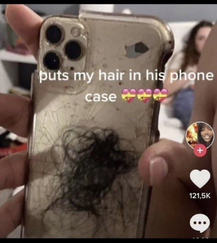 chaotic tiktok screenshots - ai one - puts my hair in his phone case