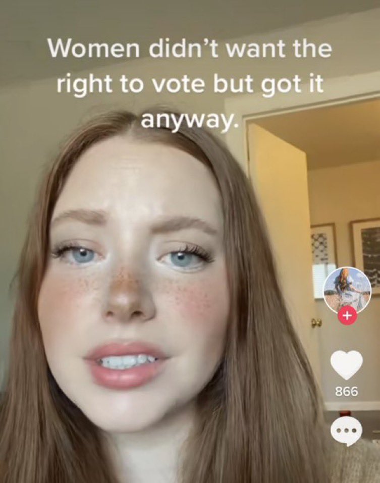 chaotic tiktok screenshots - lip - Women didn't want the right to vote but got it anyway. 70 866