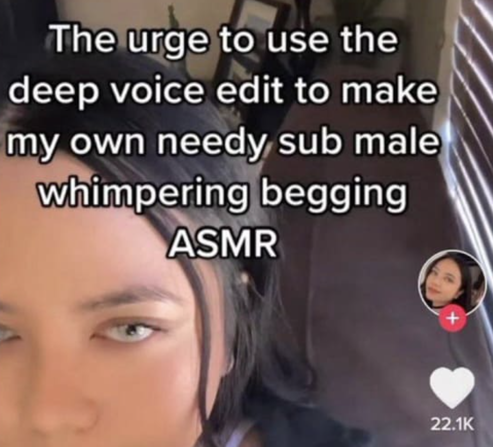 chaotic tiktok screenshots - contra a mulher lei maria - The urge to use the deep voice edit to make my own needy sub male whimpering begging Asmr
