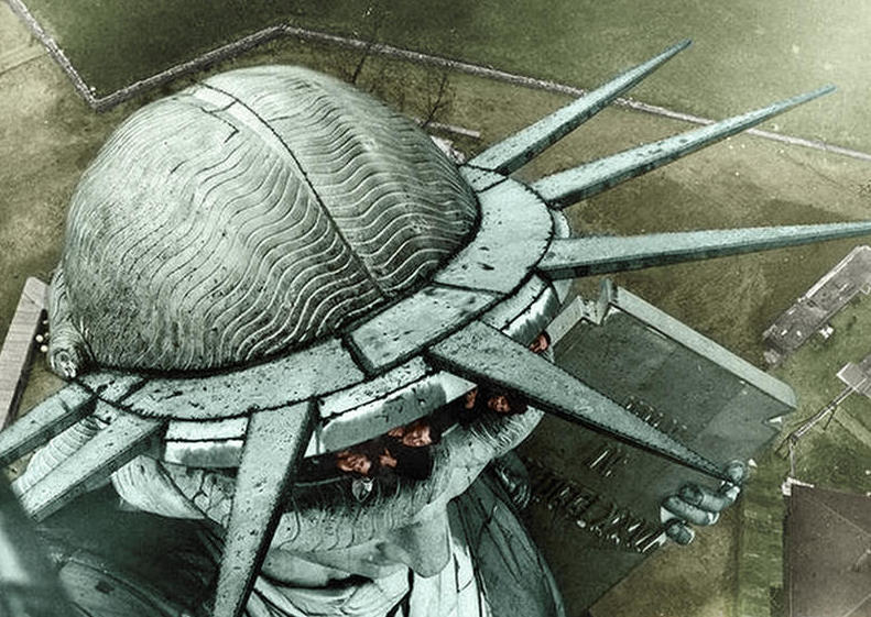 epic colorized historical photos - statue of liberty head view