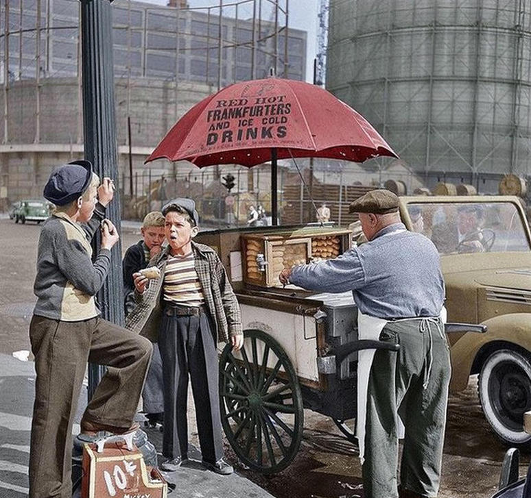 epic colorized historical photos - stanley kubrick colorized - 10% Red Hot Frankfurters And Ice Cold Drinks