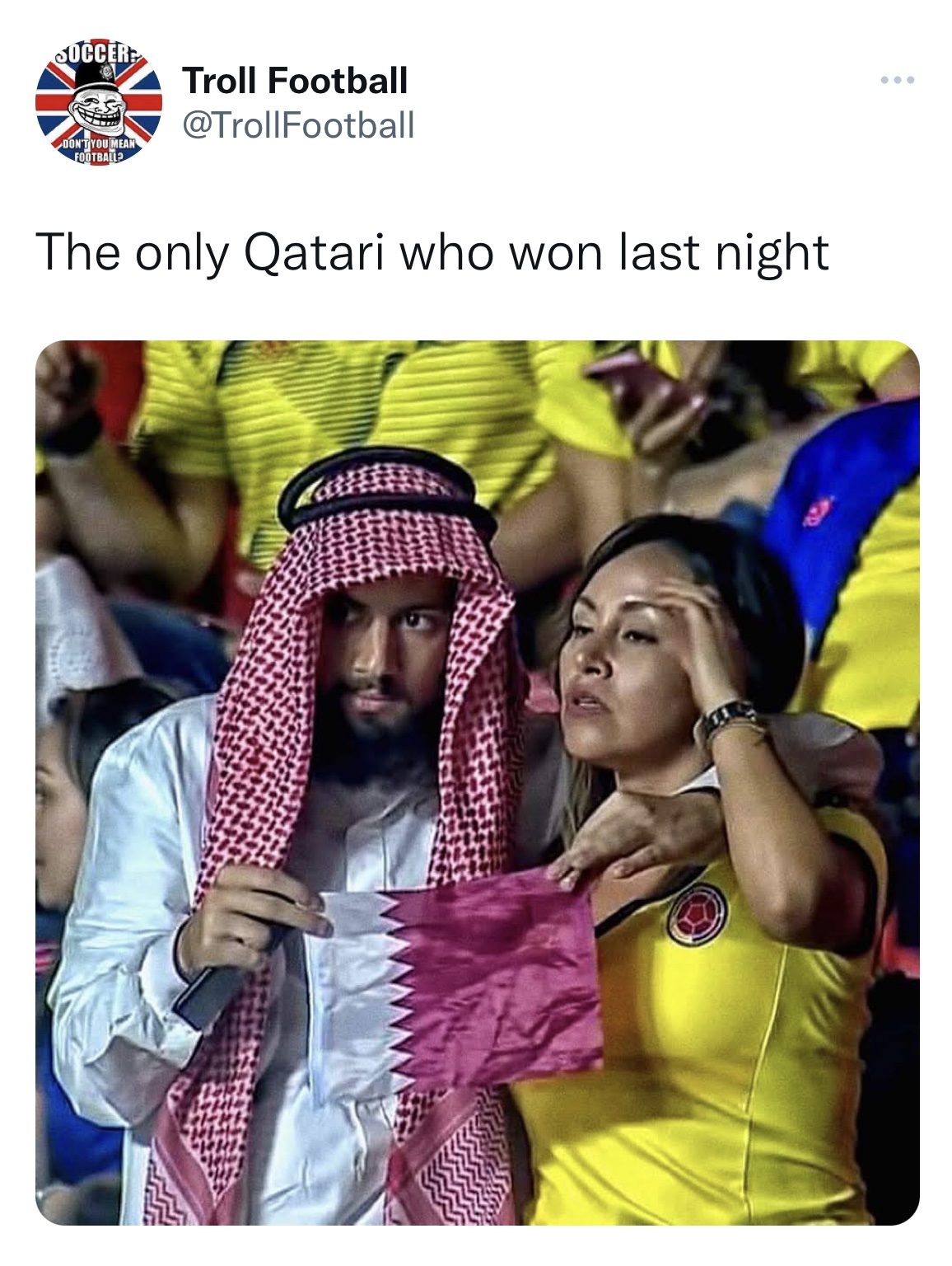 tweets roasting celebs - fun - Occi Troll Football The only Qatari who won last night