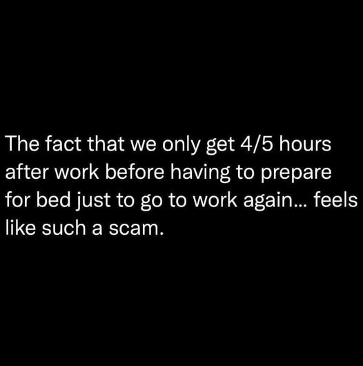 daily dose of pics and memes - you ll find another and you ll - The fact that we only get 45 hours after work before having to prepare for bed just to go to work again... feels such a scam.