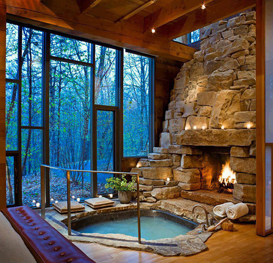 daily dose of pics and memes - jacuzzi with fireplace