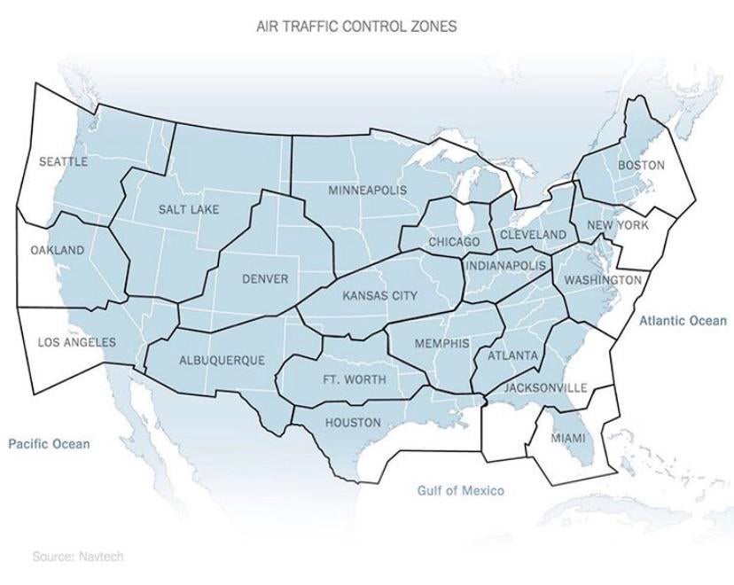Air traffic control zones in the United States.