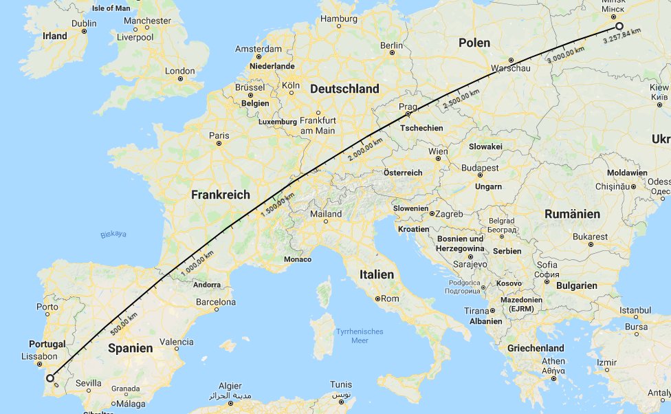 The US/Mexico border if it were stretched over Europe.