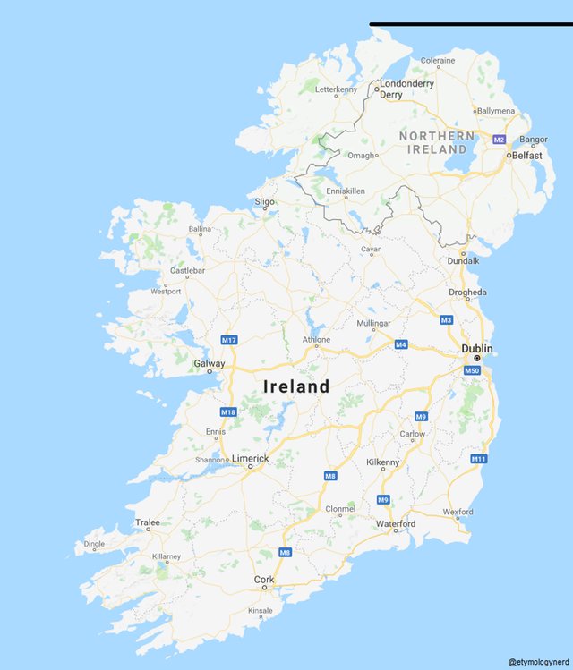 Fascinating maps - republic of ireland extends further north than northern ireland - Dingle Westport Tralee 0 Castlebar Ballinal Killamey M17 Galway M18 Ennis Sligo Shannon Limerick Cork O Ireland Kinsale A Letterkenny Mb Enniskillen Athlone Omagh Mb Clon