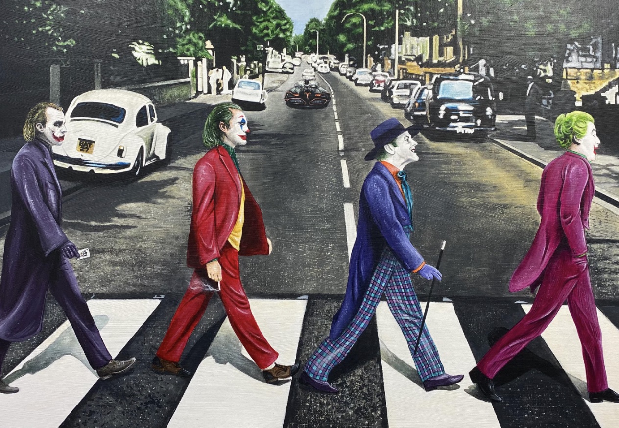 This insane painting of 5 jokers (Look at Heath's hand.)