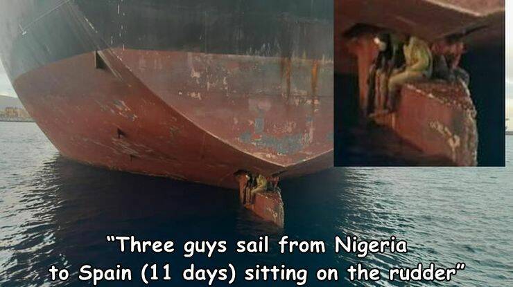 cool pics and photos - water transportation - "Three guys sail from Nigeria to Spain 11 days sitting on the rudder